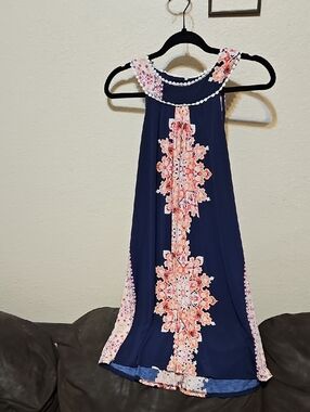 Trixxi Navy Mini Dress with Pink Floral Center Panel